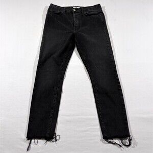 Re/Done Womens Faded Black Denim Button Fly 70s High Rise Slim Straight Jeans 29